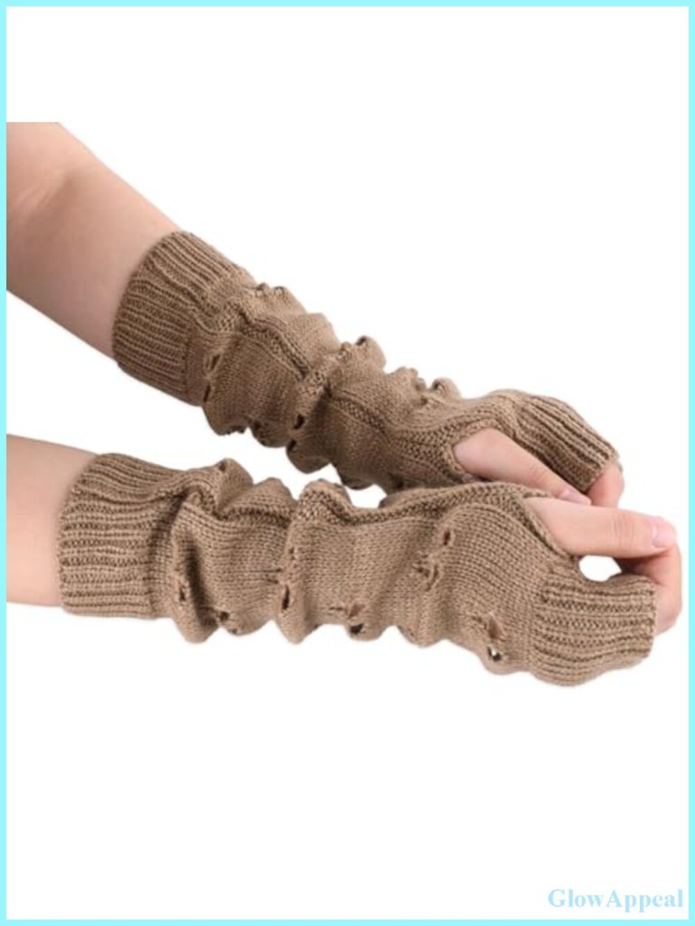 Fingerless Crochet Arm Gloves - Khaki Grunge Knit Gloves for Women